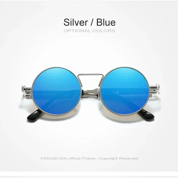 KINGSEVEN Gothic Steampunk Polarized Designer Vintage Round Metal Frame Glasses - Picture 2 of 5